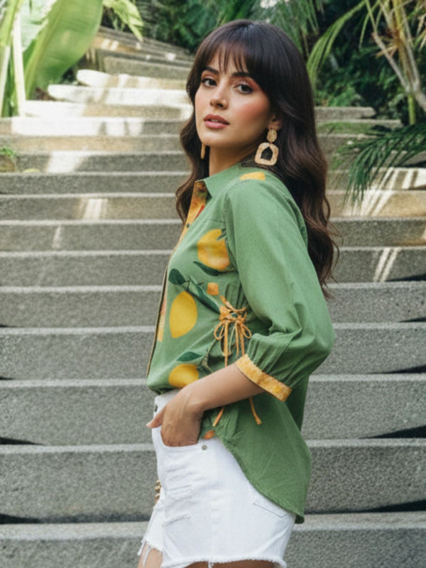 Mint Citrus Garden Embroidered Cotton Shirt