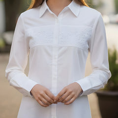 Women’s Cotton Embroidered Shirt with Collar Neck and Full Sleeves
