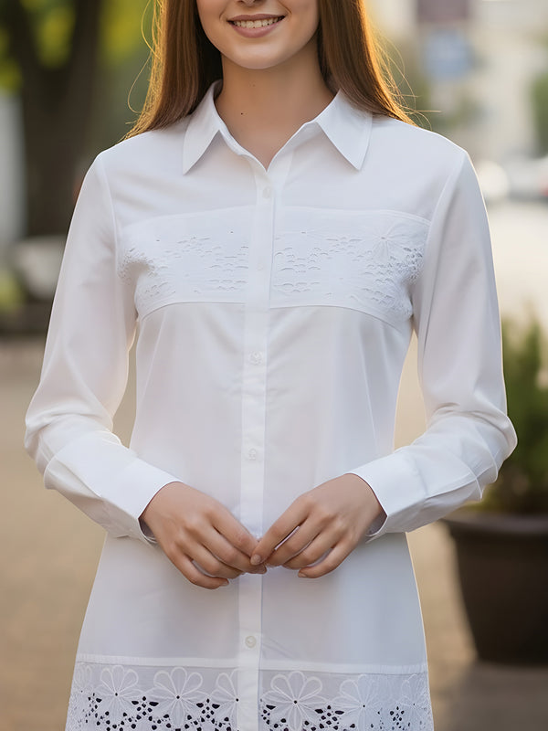 Women’s Cotton Embroidered Shirt with Collar Neck and Full Sleeves