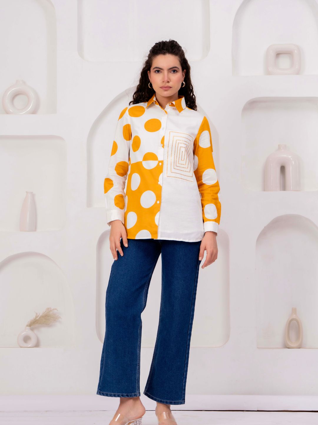 Women's Geometric Embroidered Full Sleeve Shirt