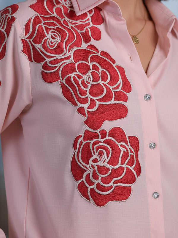 Rosette Bloom Hand-Painted Pink Tencel Luxe Co-ord Set