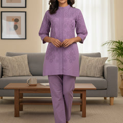 Purple Love Embroidered Co -ord Set