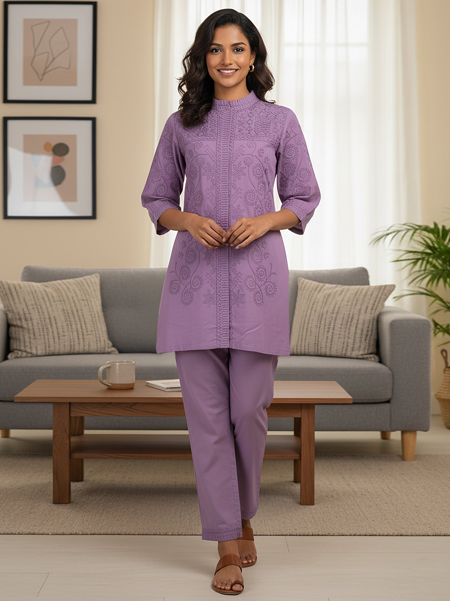 Purple Love Embroidered Co -ord Set