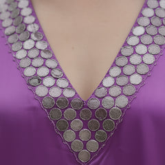 Stylish Satin V-neck Purple Co-ord Set