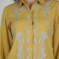 Mustard Meadow White Floral Embroidered Cotton Co-ord Set