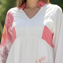 Floral Cotton Cambric Mini Dress with Collar Neck