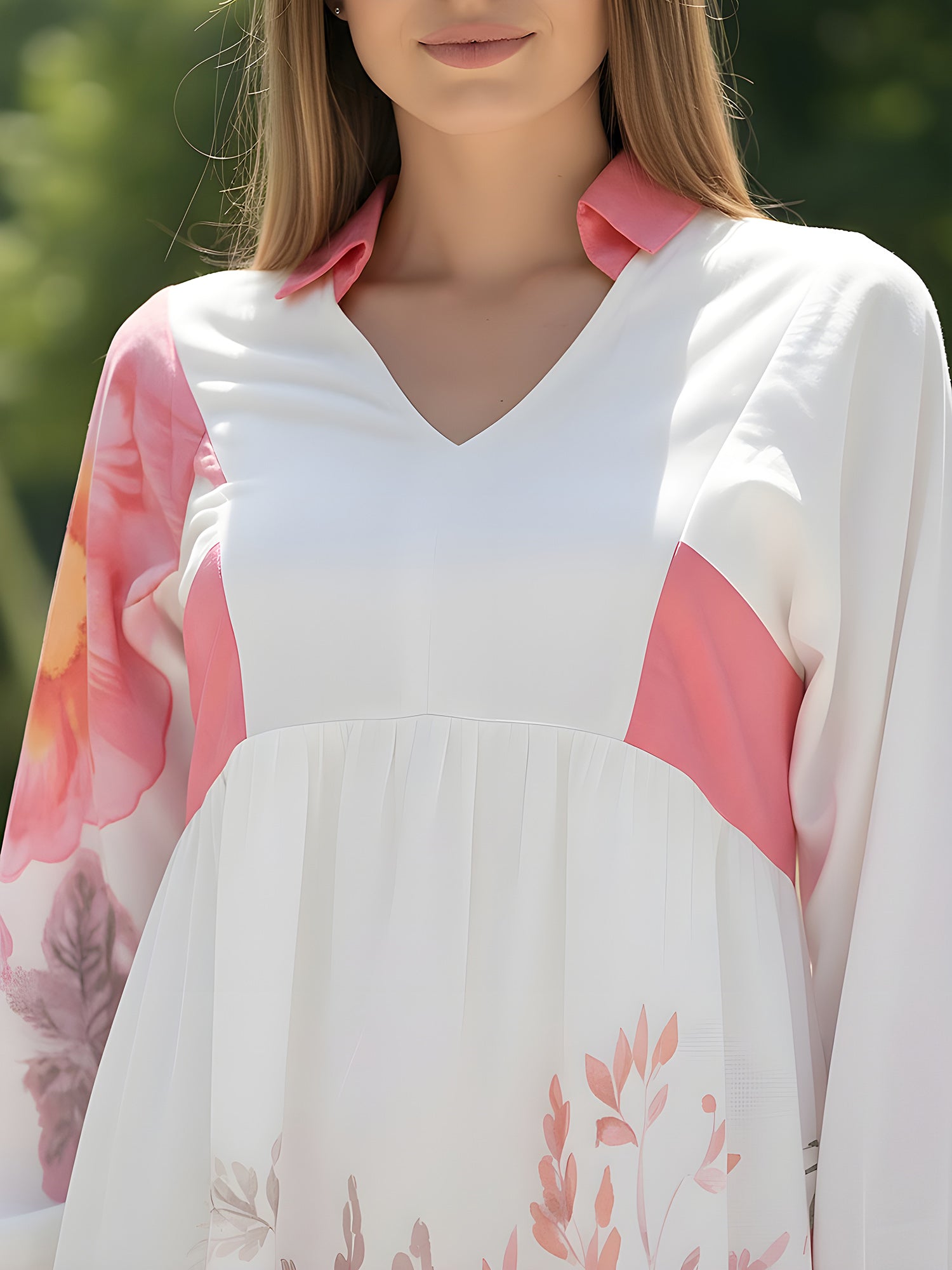Floral Cotton Cambric Mini Dress with Collar Neck