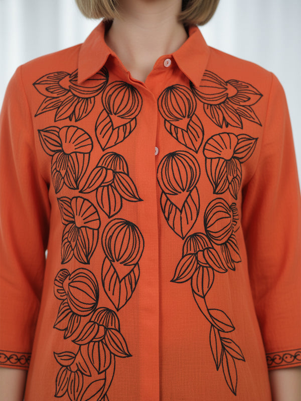 Elegant Orange Embroidered Co-Ord Set for Contemporary Festive Look