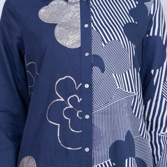 Women Designer Patchwork Navy Casual Shirt