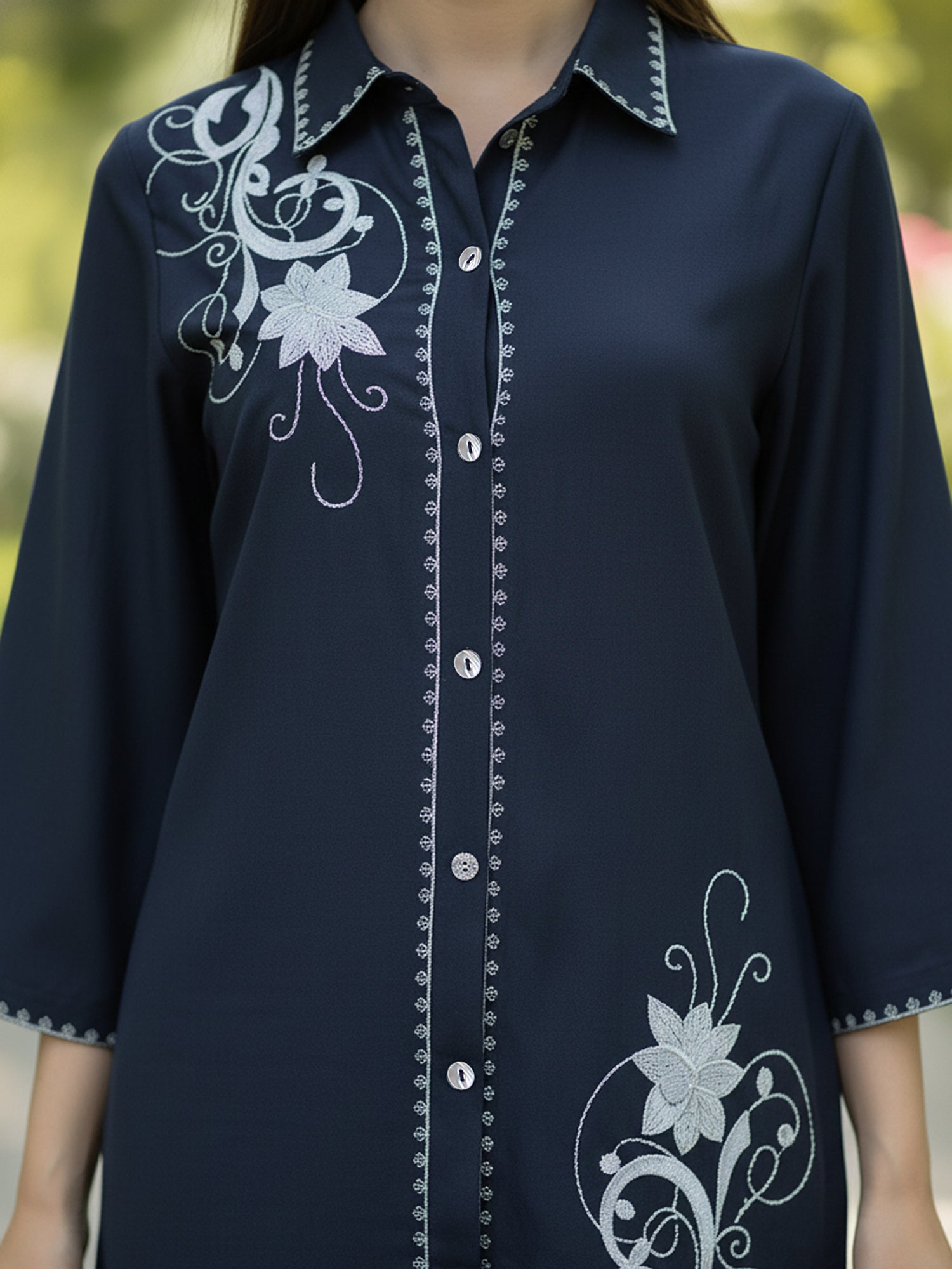 Navy Blue White Embroidered Co-ord Set
