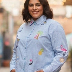 Women Regular Fit Striped Embroidered Shirt