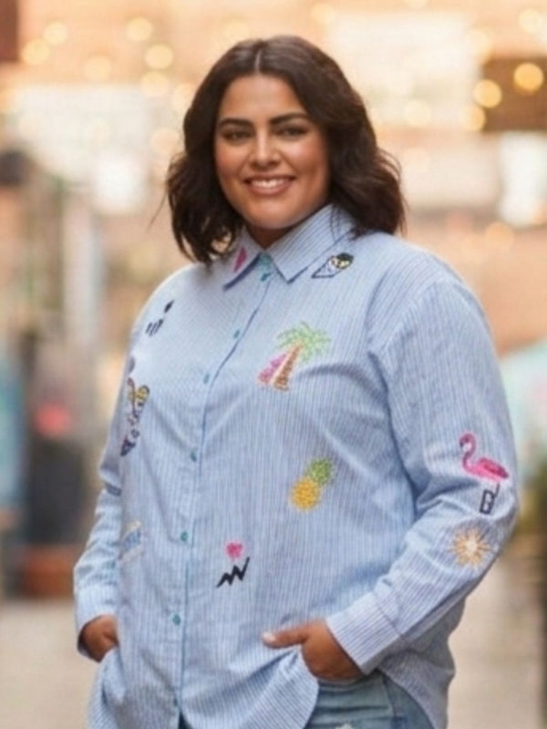 Women Regular Fit Striped Embroidered Shirt