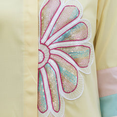 Women’s Yellow Embroidered Cotton Crop Shirt with Collar Neck