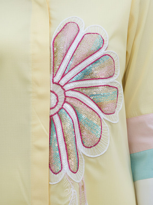 Women’s Yellow Embroidered Cotton Crop Shirt with Collar Neck