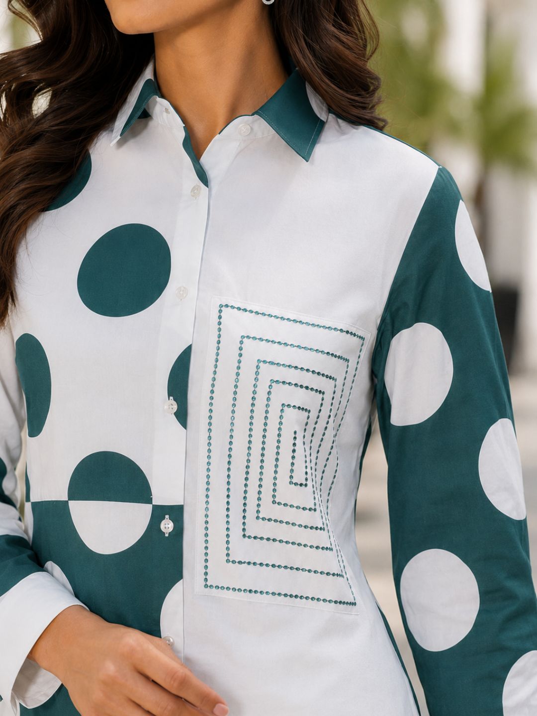 Women's Geometric Detail Casual Formal Shirt