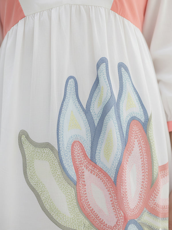 Printed Cotton Cambric Mini Dress with Soft Pink Detailing