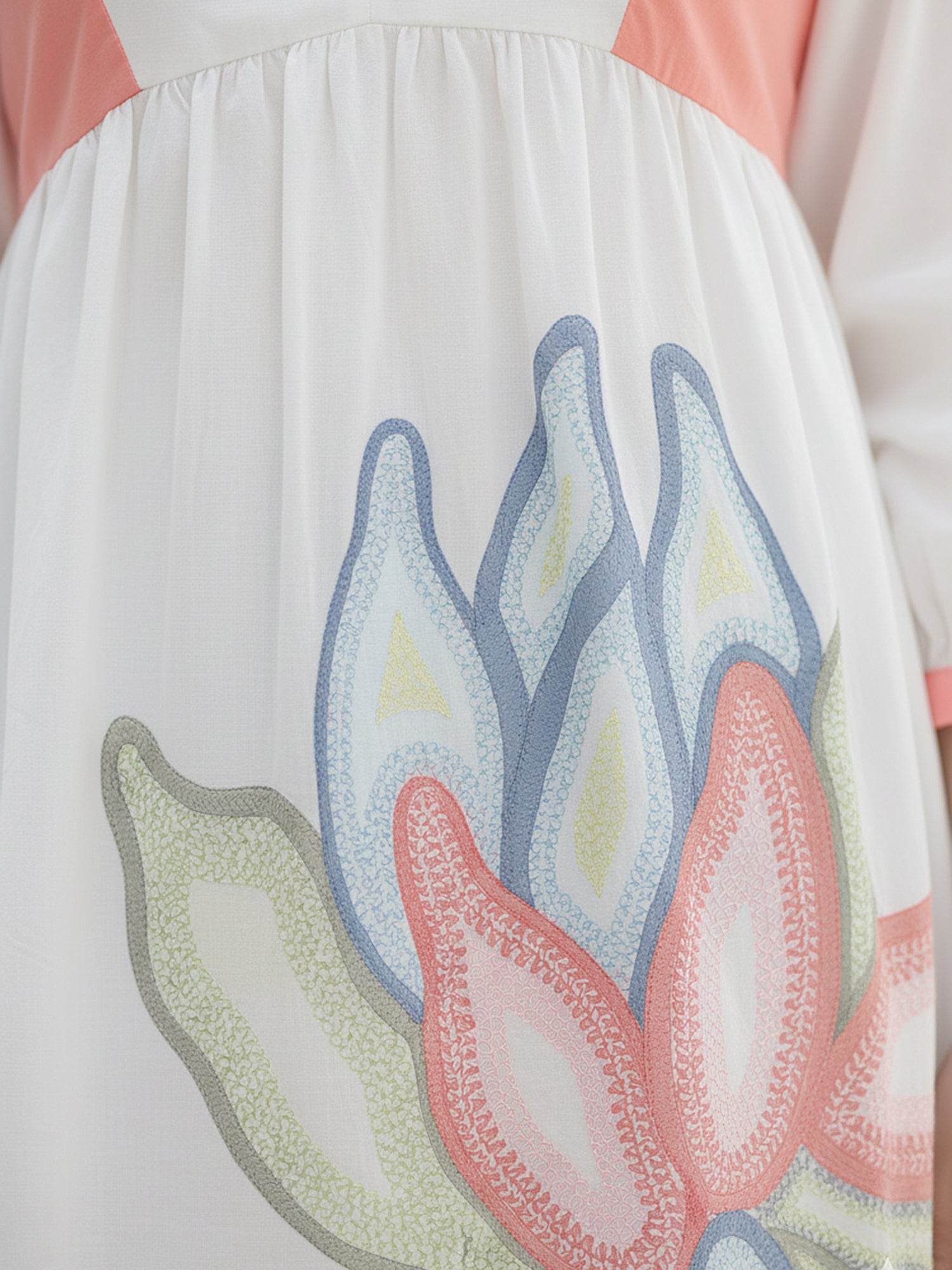 Printed Cotton Cambric Mini Dress with Soft Pink Detailing