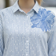 Cotton Blue Designer Embroidered Shirt