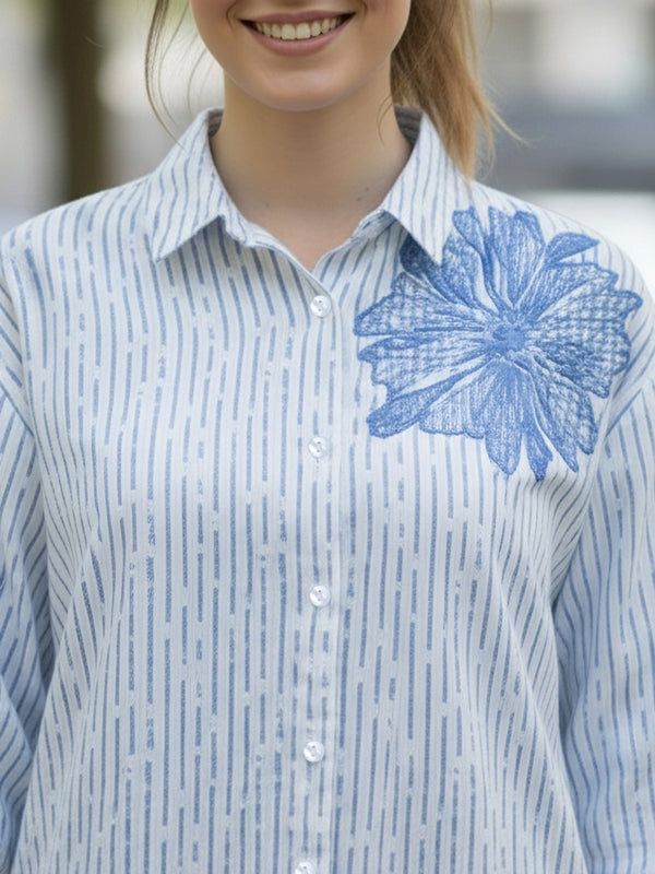Cotton Blue Designer Embroidered Shirt
