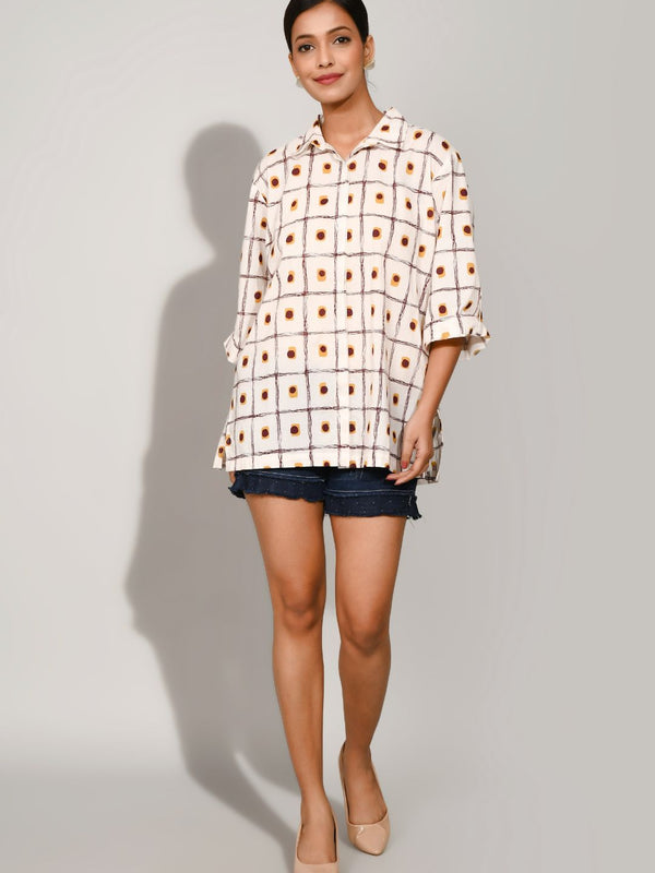 Rosy brown printed cotton shirt