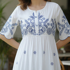 Flawless White Embroidered Cotton Midi Dress