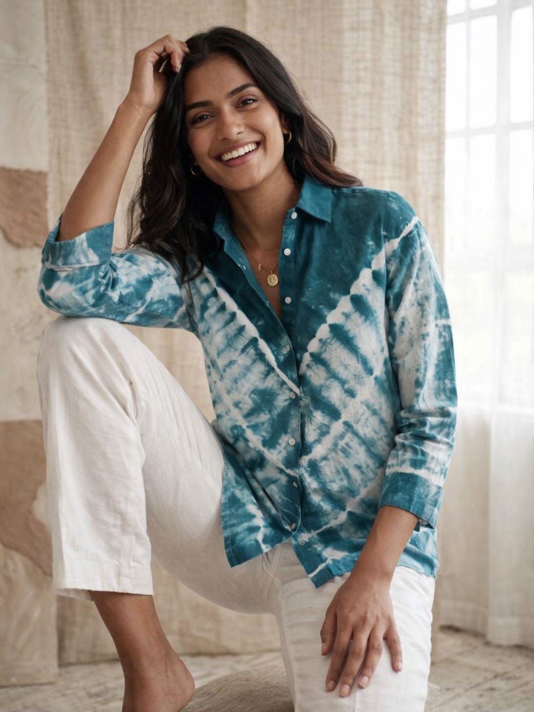 Stylish Tie-Dye Shirt Top with Collar Neck & Full Sleeves