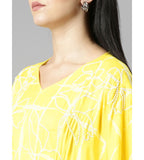 Yellow Printed Kaftan Dress
