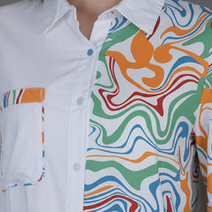 White Cotton Top With Colorful Design