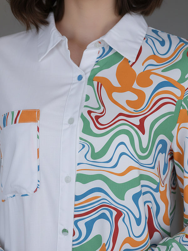 White Cotton Top With Colorful Design