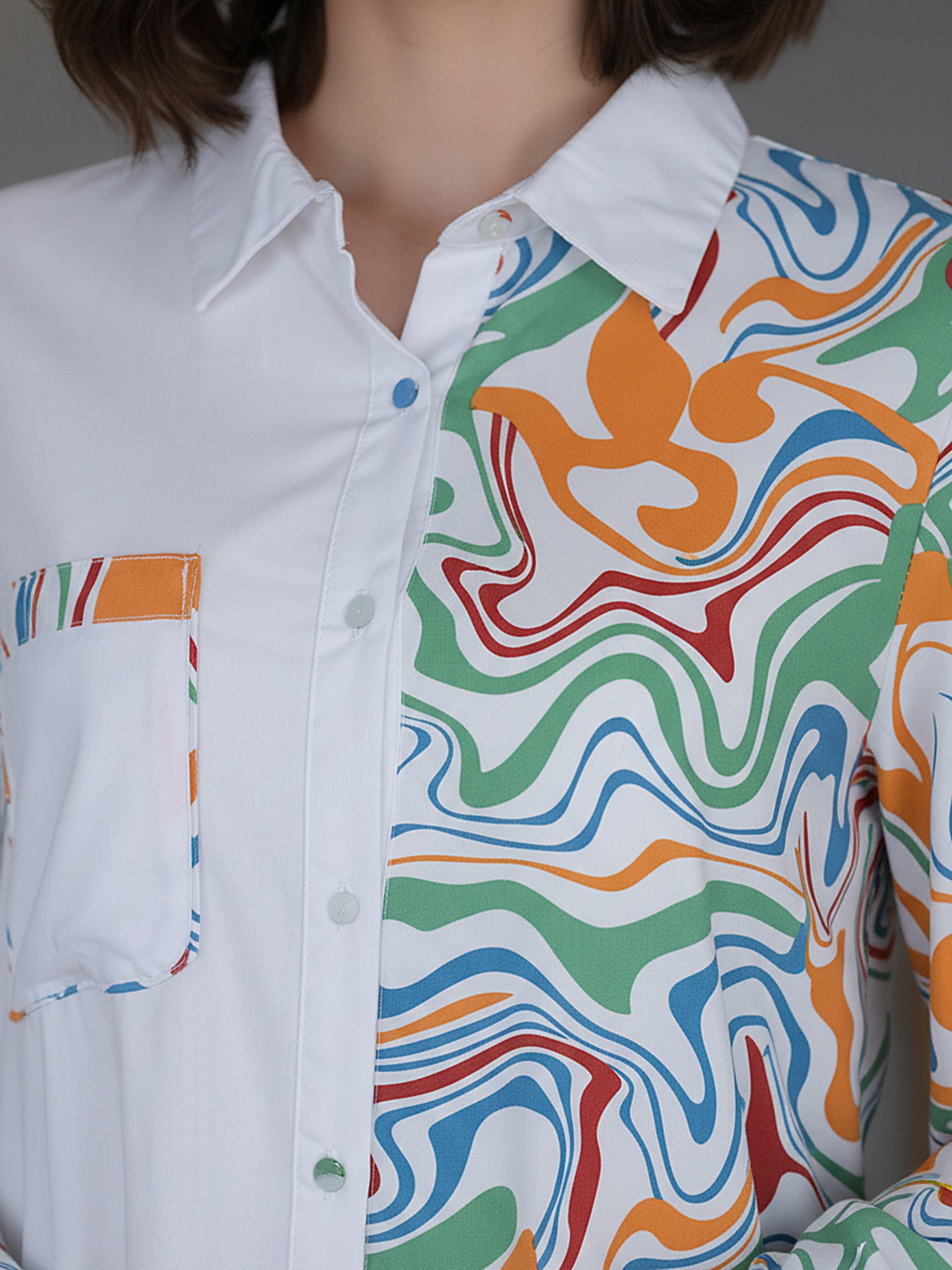 White Cotton Top With Colorful Design