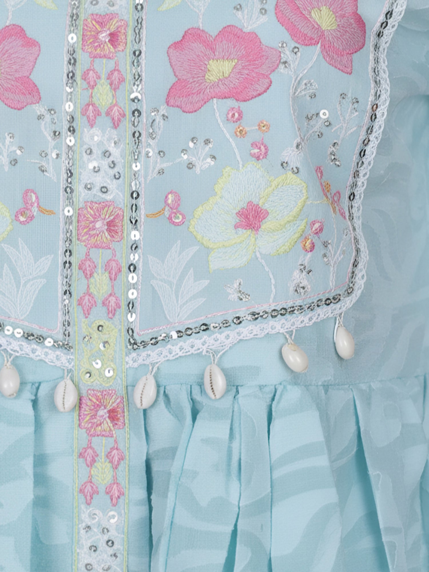 Light Blue Floral Embroidered Anarkali Suit Set