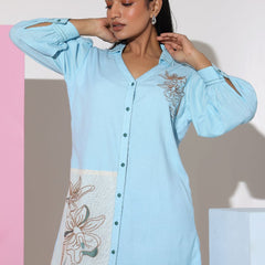 Powder Blue Mini Shirt Dress
