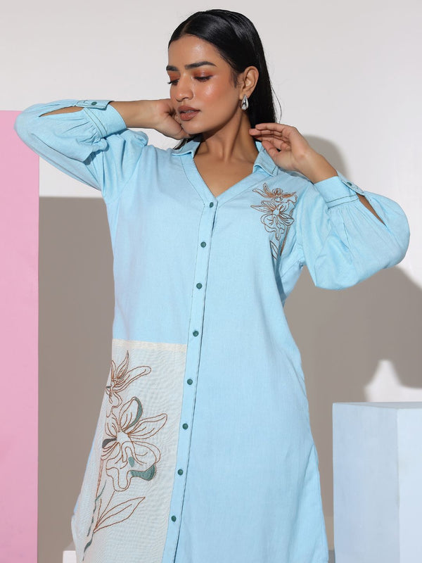 Powder Blue Mini Shirt Dress