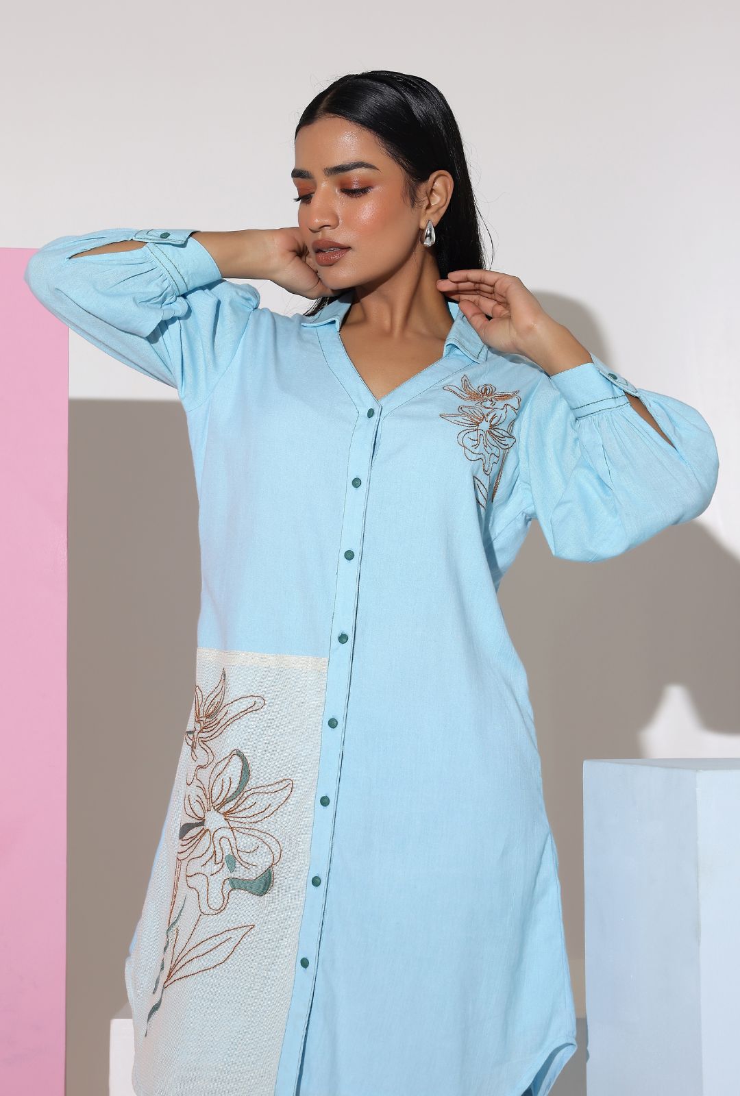 Powder Blue Mini Shirt Dress