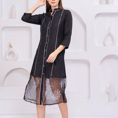 Premium Embroidered Sheer Panel Kurti Dress