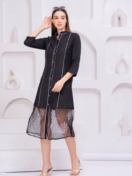Premium Embroidered Sheer Panel Kurti Dress