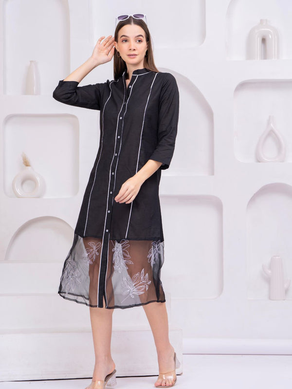 Premium Embroidered Sheer Panel Kurti Dress