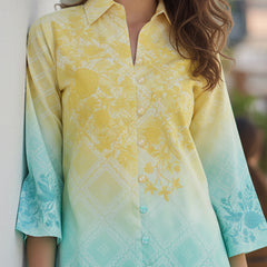 Summer Yellow Blue Cotton Embroidered Co-ord Set