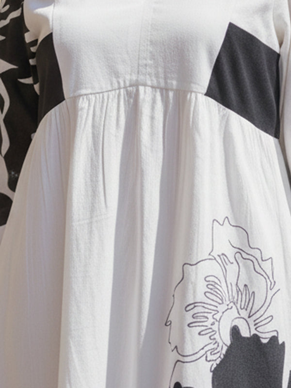 Stylish White Cotton Cambric Printed Mini Dress