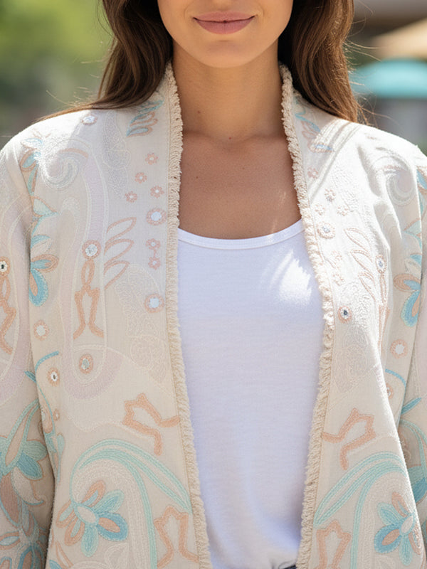 Cream Embroidered Cotton Flex Jacket