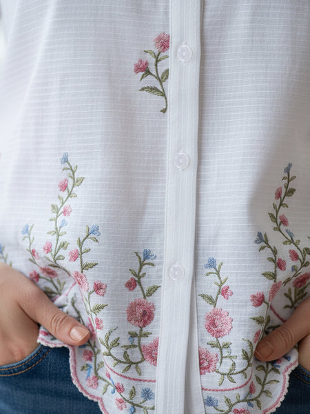 Floral Embroidered Button-Down Shirt