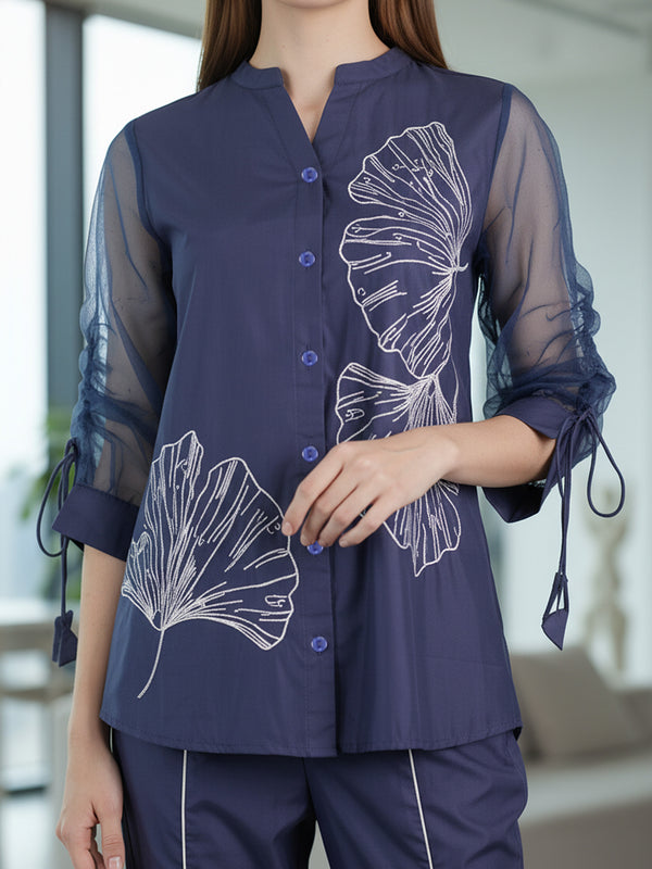 Designer Navy Blue Embroidered Co-Ord Set