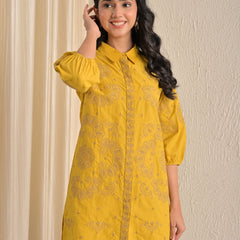Elegant Mustard Printed Kurta With Matching Pants
