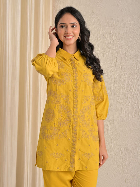 Elegant Mustard Printed Kurta With Matching Pants
