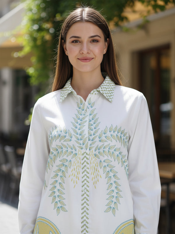 Tropical Palm Printed White Co-ord Set