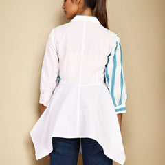White Blue Cotton Wrap shirt
