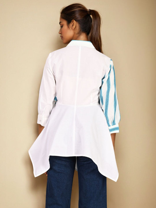 White Blue Cotton Wrap shirt
