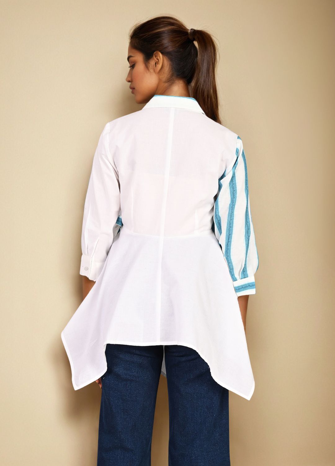 White Blue Cotton Wrap shirt