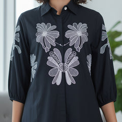 Navy Blue Shirt Pattern Co-ord Set