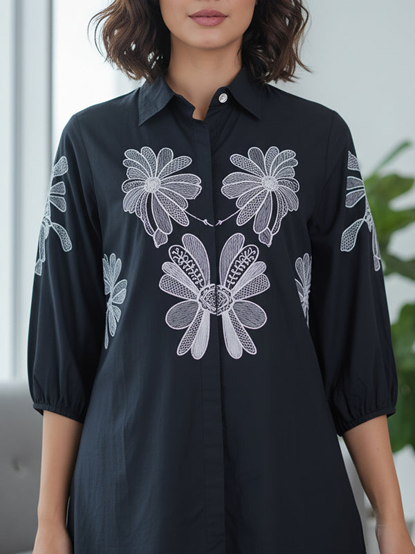 Navy Blue Shirt Pattern Co-ord Set